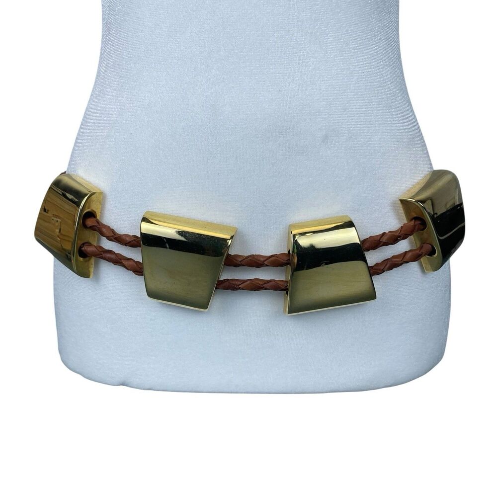 Vintage Captiva Goldtone and Brown Genuine Leather Waist Belt Western Style